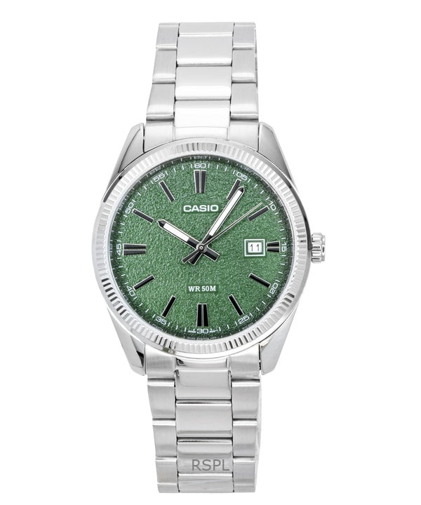 Montre analogique Casio Standard pour homme, acier inoxydable, cadran vert, quartz, MTP-1302DA-3AV