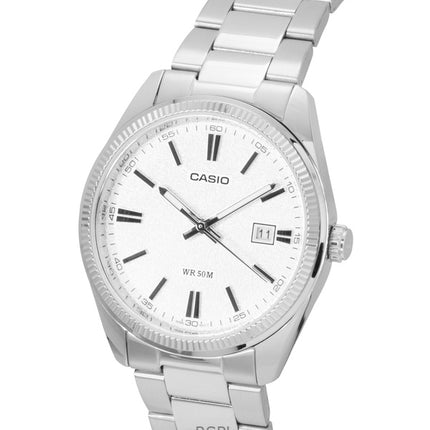 Montre unisexe Casio Standard analogique en acier inoxydable avec cadran blanc et quartz MTP-1302DA-7AV
