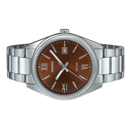 Montre analogique Casio Standard pour homme en acier inoxydable plaqué ionique avec cadran marron et quartz MTP-1302DD-5AV