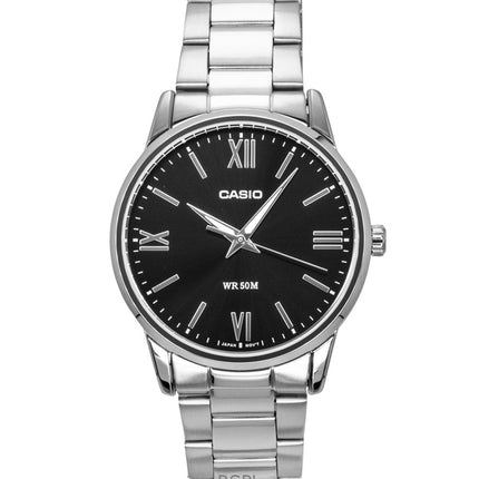 Montre homme Casio analogique en acier inoxydable, cadran noir, mouvement à quartz MTP-1303DD-1AV