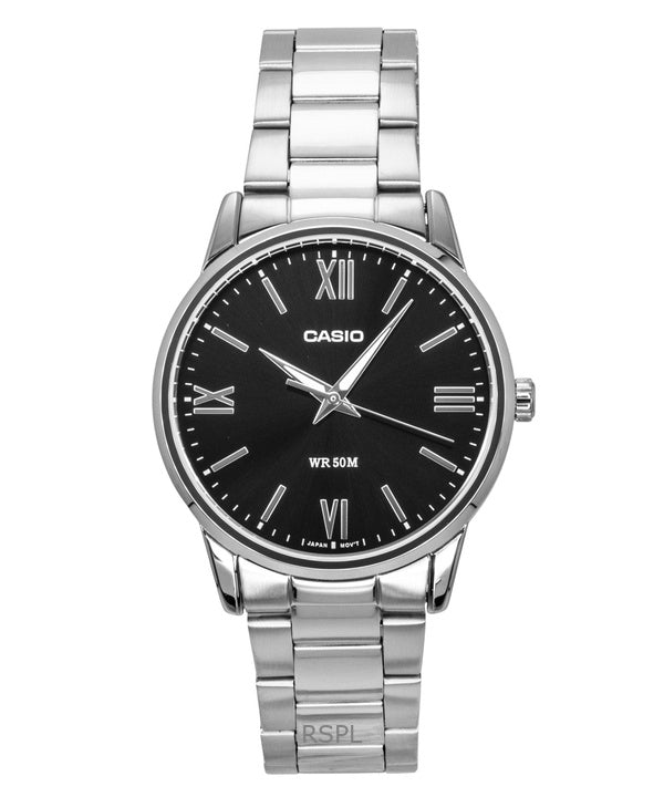 Montre homme Casio analogique en acier inoxydable, cadran noir, mouvement à quartz MTP-1303DD-1AV