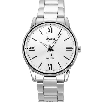 Montre homme Casio analogique en acier inoxydable, cadran argenté, mouvement à quartz MTP-1303DD-7AV