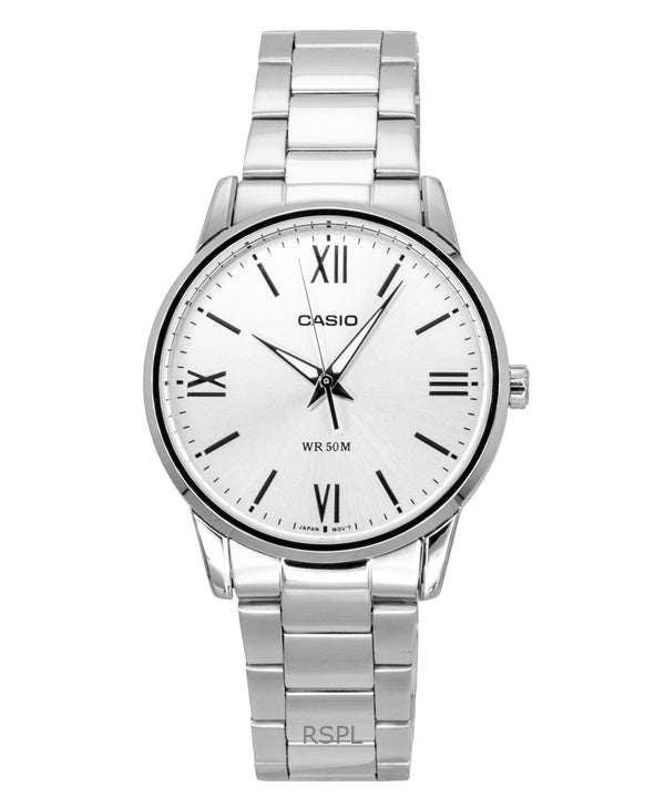 Montre homme Casio analogique en acier inoxydable, cadran argenté, mouvement à quartz MTP-1303DD-7AV