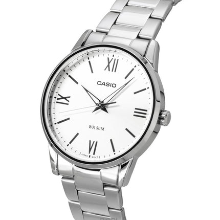 Montre homme Casio analogique en acier inoxydable, cadran argenté, mouvement à quartz MTP-1303DD-7AV