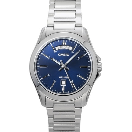 Montre analogique Casio Standard pour homme, acier inoxydable, cadran bleu, quartz, MTP-1370D-2A2V