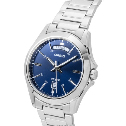 Montre analogique Casio Standard pour homme, acier inoxydable, cadran bleu, quartz, MTP-1370D-2A2V