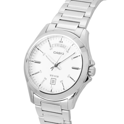 Montre analogique Casio Standard pour homme, acier inoxydable, cadran blanc, quartz, MTP-1370D-7A3V
