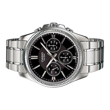 Montre Casio Enticer analogique en acier inoxydable avec cadran noir et quartz MTP-1375D-1AV pour homme