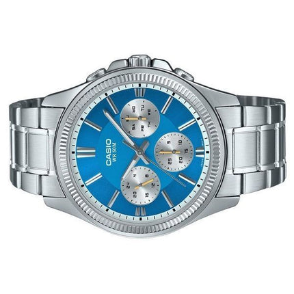 Montre Casio Enticer analogique en acier inoxydable avec cadran bleu glace et quartz MTP-1375D-2A2 pour homme