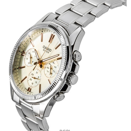 Montre analogique à quartz Casio Enticer pour homme, en acier inoxydable, cadran argenté, MTP-1375D-7A2V