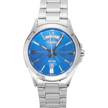 Montre analogique Casio Standard pour homme, acier inoxydable, cadran bleu, quartz, MTP-1381D-2AV