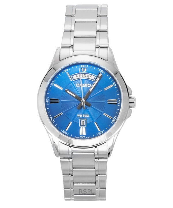 Montre analogique Casio Standard pour homme, acier inoxydable, cadran bleu, quartz, MTP-1381D-2AV