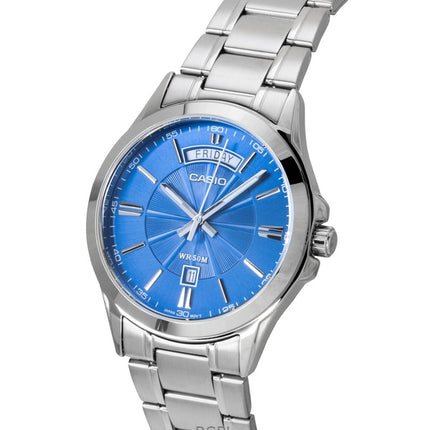 Montre analogique Casio Standard pour homme, acier inoxydable, cadran bleu, quartz, MTP-1381D-2AV