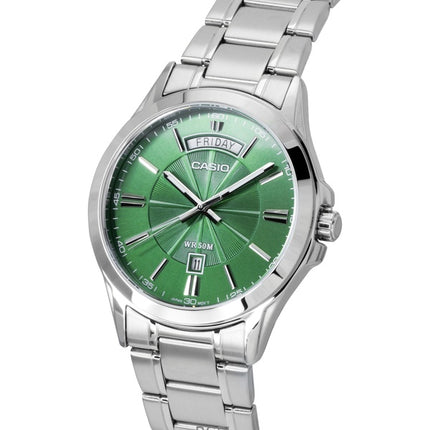 Montre analogique Casio Standard pour homme, acier inoxydable, cadran vert, quartz, MTP-1381D-3AV