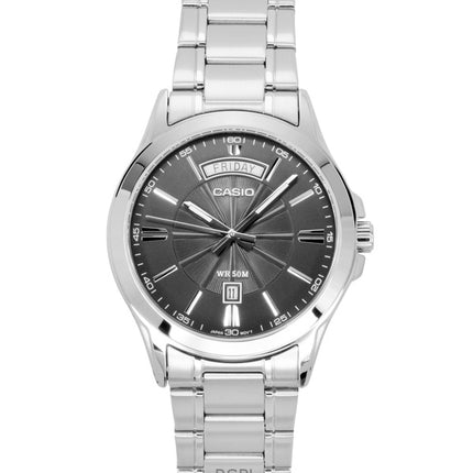 Montre analogique Casio Standard pour homme, acier inoxydable, cadran gris, quartz, MTP-1381D-8AV