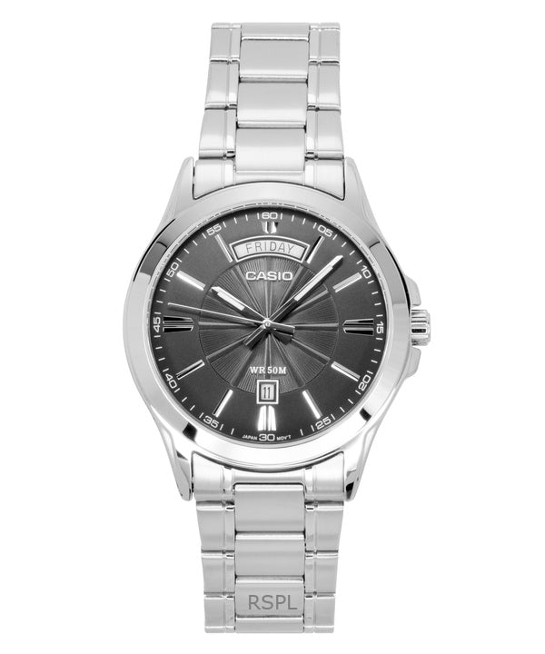 Montre analogique Casio Standard pour homme, acier inoxydable, cadran gris, quartz, MTP-1381D-8AV