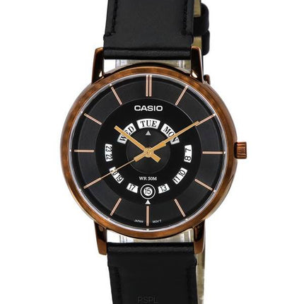 Montre Homme Casio Standard Analogique Bracelet Cuir Cadran Noir Quartz MTP-B135RL-1A MTPB135RL-1