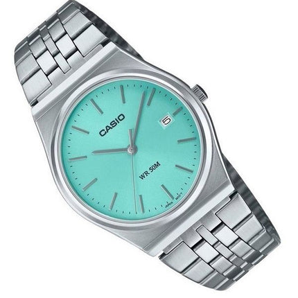 Montre Casio Standard en acier inoxydable avec cadran turquoise et quartz MTP-B145D-2A1 pour homme
