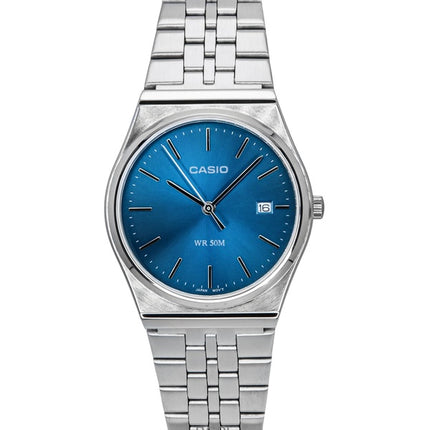 Montre Casio Standard analogique en acier inoxydable avec cadran bleu et quartz MTP-B145D-2A2 pour homme