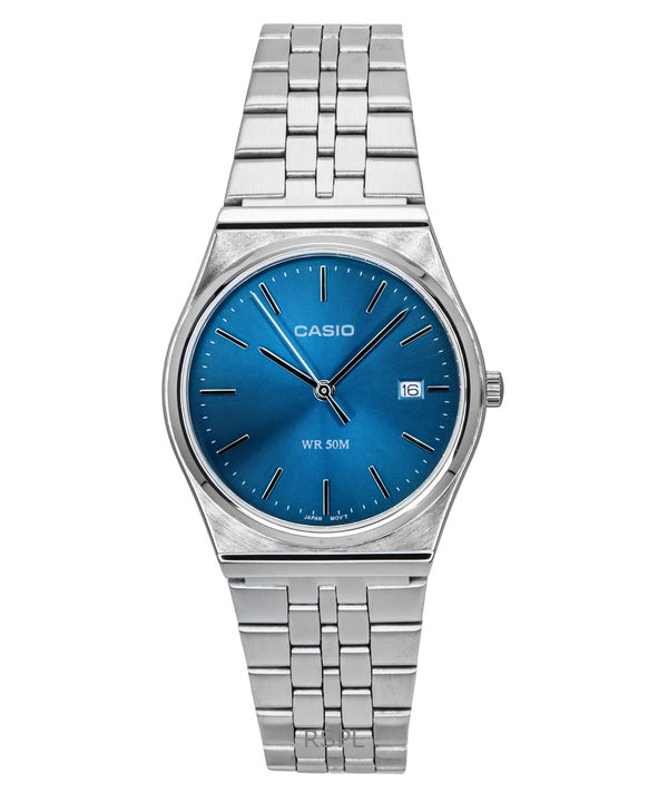 Montre Casio Standard analogique en acier inoxydable avec cadran bleu et quartz MTP-B145D-2A2 pour homme