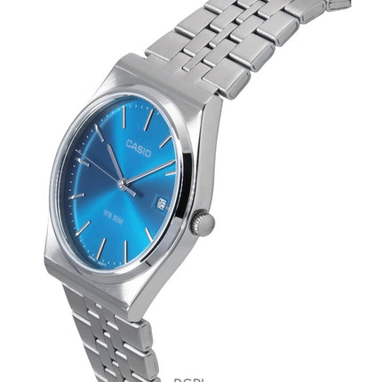 Montre Casio Standard analogique en acier inoxydable avec cadran bleu et quartz MTP-B145D-2A2 pour homme