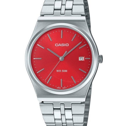 Casio Standard analogique en acier inoxydable cadran rouge Quartz MTP-B145D-4A2V montre unisexe