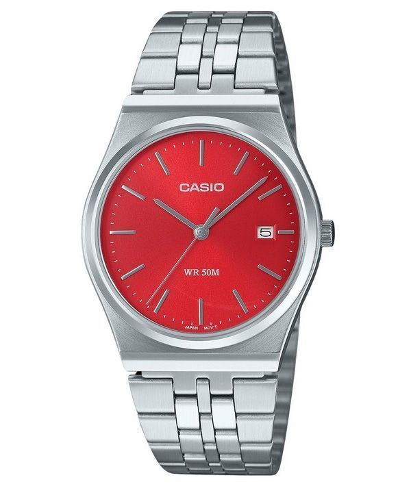 Casio Standard analogique en acier inoxydable cadran rouge Quartz MTP-B145D-4A2V montre unisexe