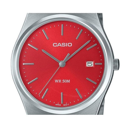 Casio Standard analogique en acier inoxydable cadran rouge Quartz MTP-B145D-4A2V montre unisexe