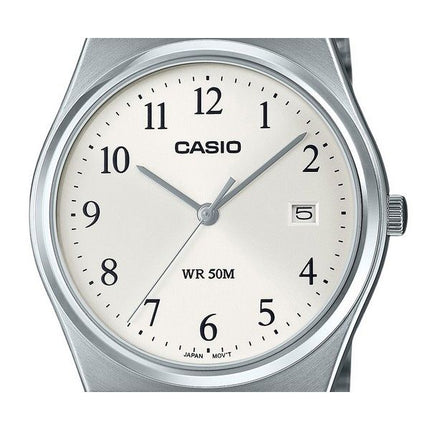 Montre Casio Standard analogique en acier inoxydable avec cadran blanc et quartz MTP-B145D-7B pour homme