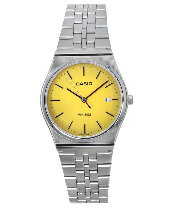 Casio Standard analogique en acier inoxydable cadran jaune Quartz MTP-B145D-9AV montre unisexe
