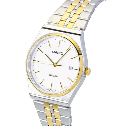 Montre homme Casio analogique bicolore en acier inoxydable, cadran blanc, mouvement à quartz MTP-B145SG-7AV