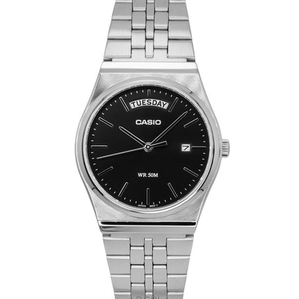 Montre analogique Casio Standard pour homme, acier inoxydable, cadran noir, quartz, MTP-B146D-1AV