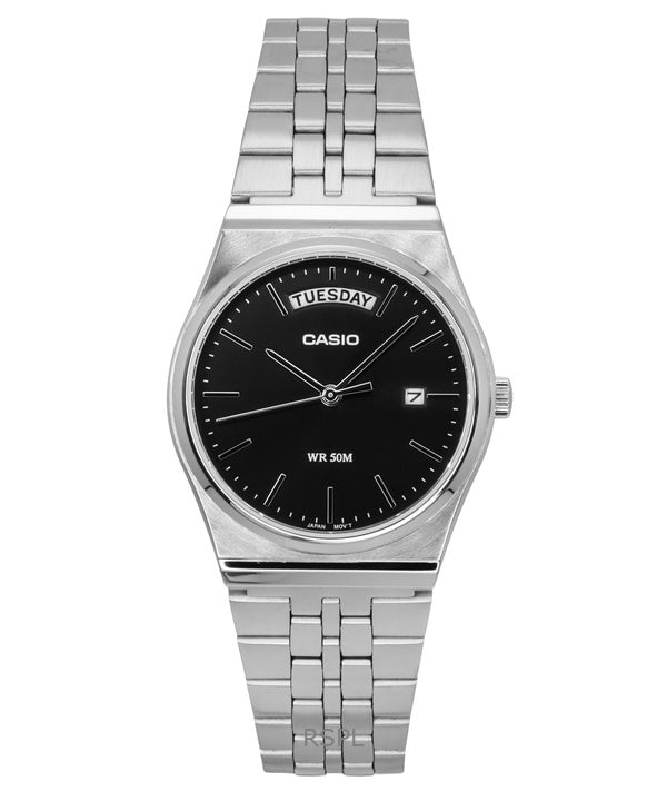 Montre analogique Casio Standard pour homme, acier inoxydable, cadran noir, quartz, MTP-B146D-1AV