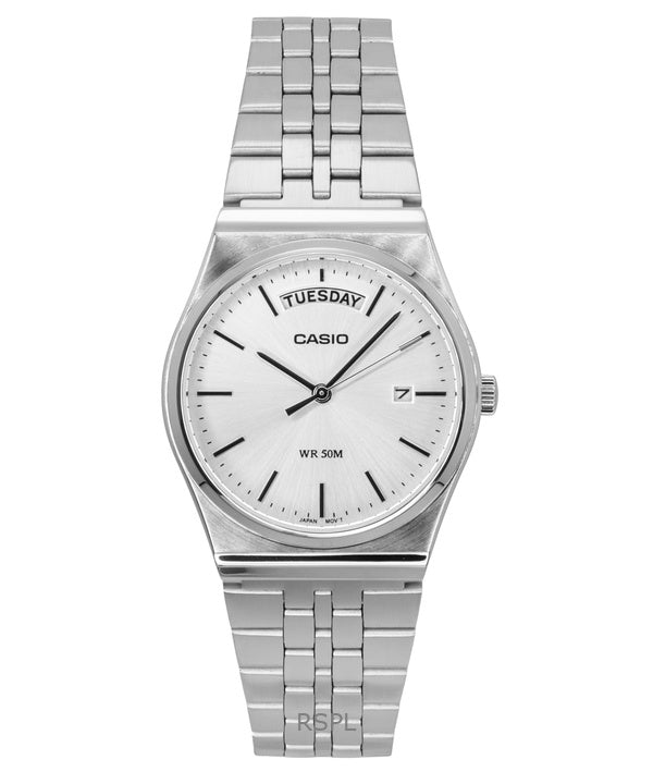 Montre analogique Casio Standard pour homme, acier inoxydable, cadran argenté, quartz, MTP-B146D-7AV