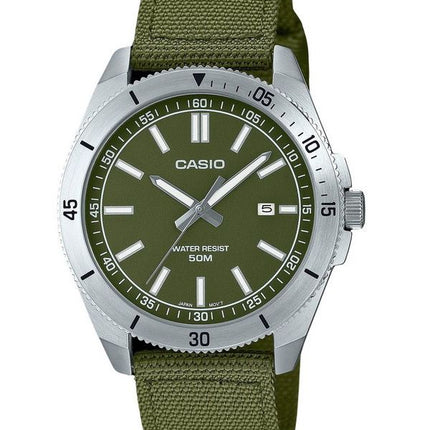 Montre pour homme Casio Standard analogique avec bracelet en tissu et cadran vert à quartz MTP-B155C-3E