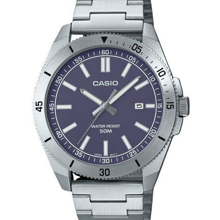 Montre Casio Standard analogique en acier inoxydable avec cadran bleu et quartz MTP-B155D-2E pour homme