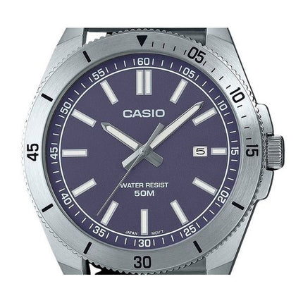 Montre Casio Standard analogique en acier inoxydable avec cadran bleu et quartz MTP-B155D-2E pour homme