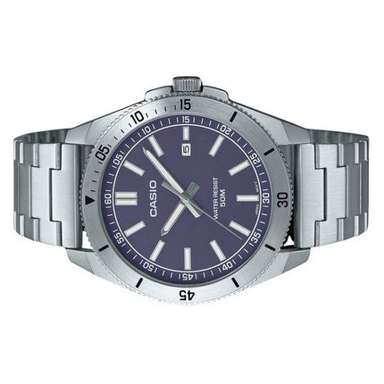 Montre Casio Standard analogique en acier inoxydable avec cadran bleu et quartz MTP-B155D-2E pour homme