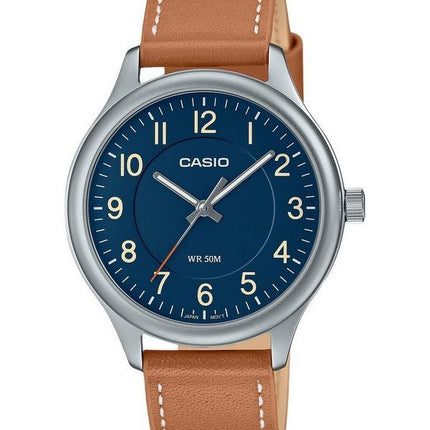 Montre pour homme Casio Standard analogique avec bracelet en cuir et cadran bleu à quartz MTP-B160L-2B