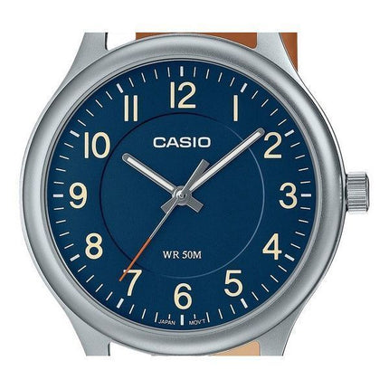 Montre pour homme Casio Standard analogique avec bracelet en cuir et cadran bleu à quartz MTP-B160L-2B