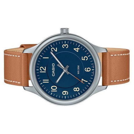 Montre pour homme Casio Standard analogique avec bracelet en cuir et cadran bleu à quartz MTP-B160L-2B