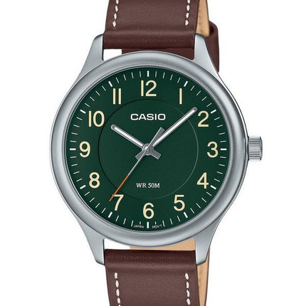 Montre pour homme Casio Standard analogique avec bracelet en cuir et cadran vert à quartz MTP-B160L-3B