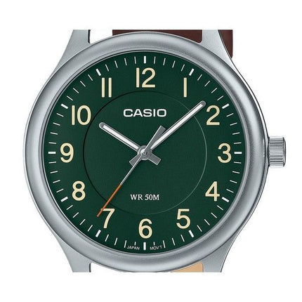 Montre pour homme Casio Standard analogique avec bracelet en cuir et cadran vert à quartz MTP-B160L-3B