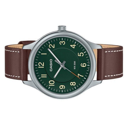 Montre pour homme Casio Standard analogique avec bracelet en cuir et cadran vert à quartz MTP-B160L-3B