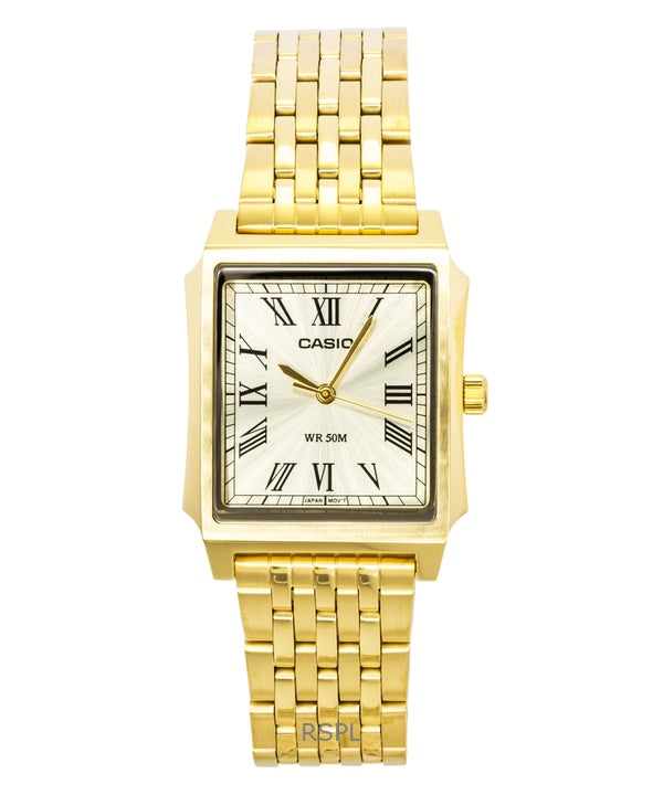 Montre homme Casio analogique en acier inoxydable, cadran doré, mouvement à quartz MTP-B190G-9BV