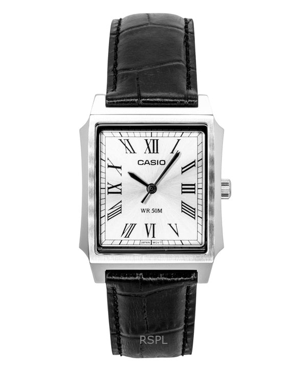 Montre homme Casio analogique à quartz MTP-B190L-7BV, bracelet en cuir, cadran argenté