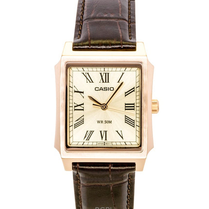 Montre homme Casio analogique à quartz, bracelet en cuir, cadran doré, MTP-B190RGL-9BV