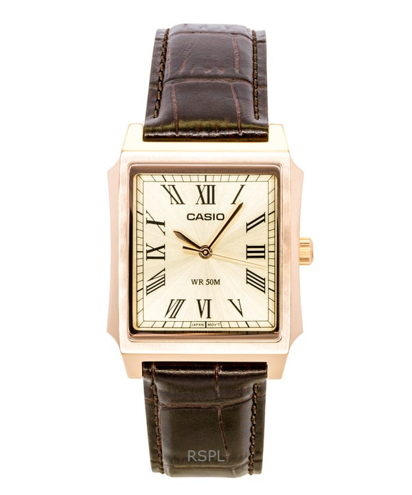 Montre homme Casio analogique à quartz, bracelet en cuir, cadran doré, MTP-B190RGL-9BV