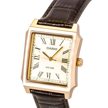 Montre homme Casio analogique à quartz, bracelet en cuir, cadran doré, MTP-B190RGL-9BV