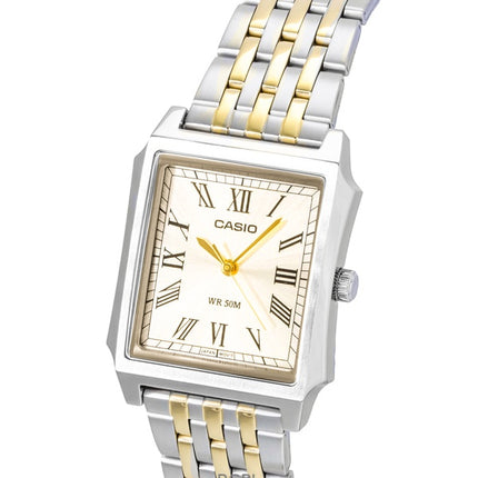 Montre homme Casio analogique en acier inoxydable, cadran doré, mouvement à quartz MTP-B190SG-9BV